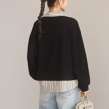 休闲翻领假两件卫衣女秋季新款宽松上衣欧洲站大码女装 服裝批發女裝批發服飾貨源