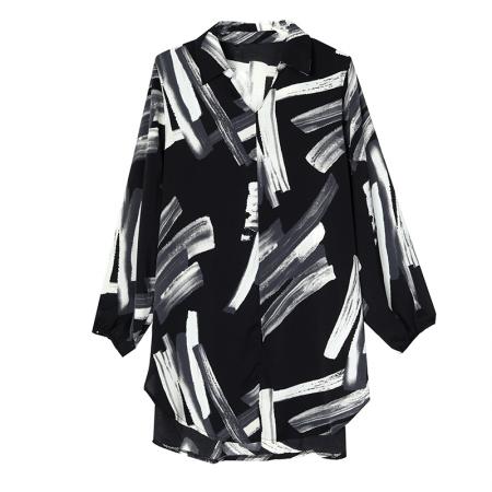 秋季新款宽松长袖时尚遮肉百搭衬衫印花中长款衬衣女士 服裝批發女裝批發服飾貨源