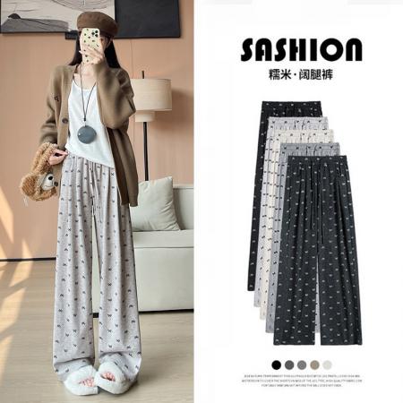 秋季大码女装蝴蝶结糯米裤山本裤直筒垂感阔腿裤软糯拖地裤 服裝批發女裝批發服飾貨源