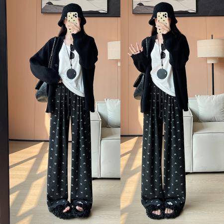 秋季大码女装蝴蝶结糯米裤山本裤直筒垂感阔腿裤软糯拖地裤 服裝批發女裝批發服飾貨源