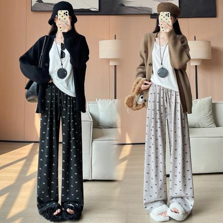 秋季大码女装蝴蝶结糯米裤山本裤直筒垂感阔腿裤软糯拖地裤 服裝批發女裝批發服飾貨源