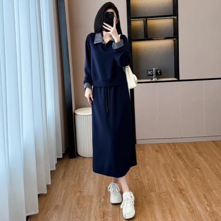 韩系大码减龄休闲显瘦运动套装裙女秋冬宽松卫衣百搭两件套裙 服裝批發女裝批發服飾貨源