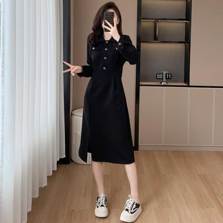 减龄高级感赫本风卫衣连衣裙秋冬设计感法式优雅气质显瘦长裙 服裝批發女裝批發服飾貨源