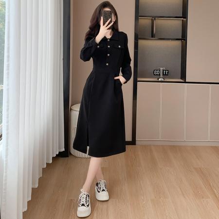 减龄高级感赫本风卫衣连衣裙秋冬设计感法式优雅气质显瘦长裙 服裝批發女裝批發服飾貨源