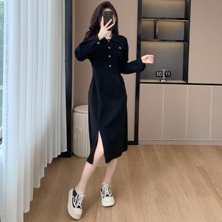 减龄高级感赫本风卫衣连衣裙秋冬设计感法式优雅气质显瘦长裙 服裝批發女裝批發服飾貨源
