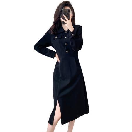减龄高级感赫本风卫衣连衣裙秋冬设计感法式优雅气质显瘦长裙 服裝批發女裝批發服飾貨源