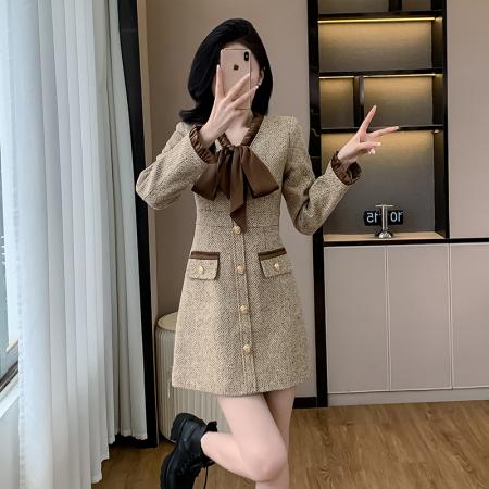 高级感名媛茶歇收腰复古气质裙子御姐风法式千金小香风连衣裙 服裝批發女裝批發服飾貨源