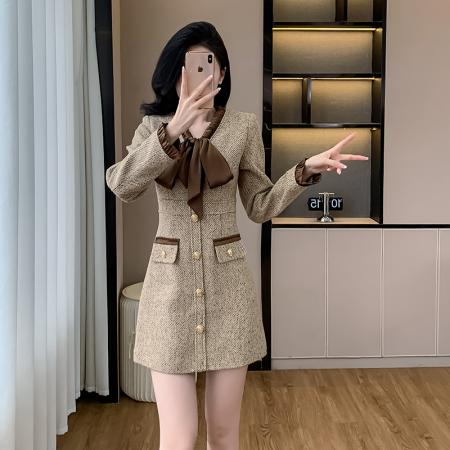 高级感名媛茶歇收腰复古气质裙子御姐风法式千金小香风连衣裙 服裝批發女裝批發服飾貨源