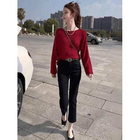 LN76341# 早秋长袖镂空薄款针织衫女新款早秋慵懒风宽松减龄毛衣上衣潮