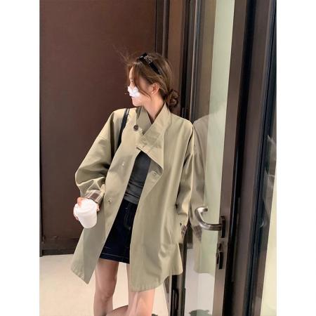 FA45753# 秋季新款高级感小个子短款风衣女宽松休闲短外套复古简约日系 服裝批發女裝批發服飾貨源