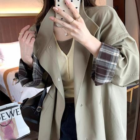 FA45753# 秋季新款高级感小个子短款风衣女宽松休闲短外套复古简约日系 服裝批發女裝批發服飾貨源