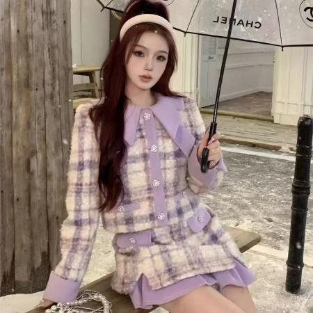 FA45757# 新款秋冬外套气质时尚香风长袖两件套小众短裙加厚套装 服裝批發女裝批發服飾貨源