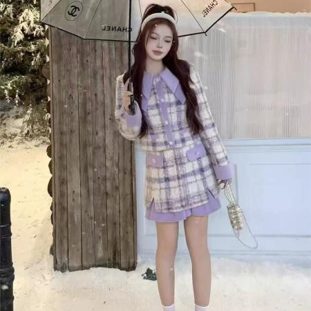 FA45757# 新款秋冬外套气质时尚香风长袖两件套小众短裙加厚套装 服裝批發女裝批發服飾貨源