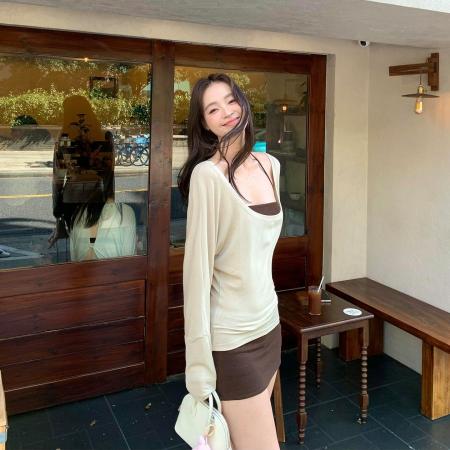 FA45762# 秋冬季吊带连衣裙子一整套装女新款初冬韩系包臀裙超火两件套 服裝批發女裝批發服飾貨源