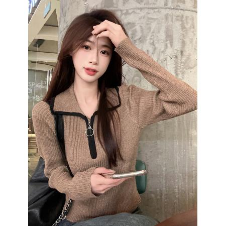 FA45767# 韩版拉链套头针织毛衣秋冬长袖显瘦打底衫女 服裝批發女裝批發服飾貨源