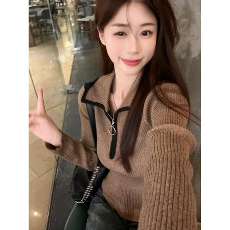 FA45767# 韩版拉链套头针织毛衣秋冬长袖显瘦打底衫女 服裝批發女裝批發服飾貨源