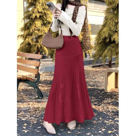 FA45771# 安可拉红针织鱼尾裙半身裙女包臀长裙加厚毛线一步半裙秋冬 服裝批發女裝批發服飾貨源