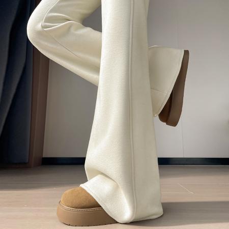 FA45773# 秋冬新款加绒裤子女微喇羊绒高腰加厚阔腿喇叭拖地裤女 服裝批發女裝批發服飾貨源