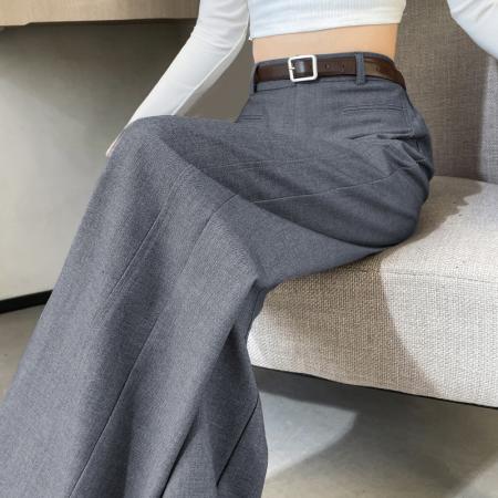 FA45776# 秋冬新款加绒西装裤高腰窄版阔腿裤直筒休闲拖地裤女 服裝批發女裝批發服飾貨源