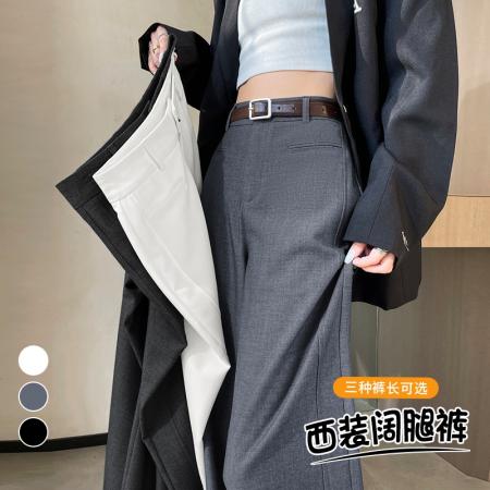 FA45776# 秋冬新款加绒西装裤高腰窄版阔腿裤直筒休闲拖地裤女 服裝批發女裝批發服飾貨源