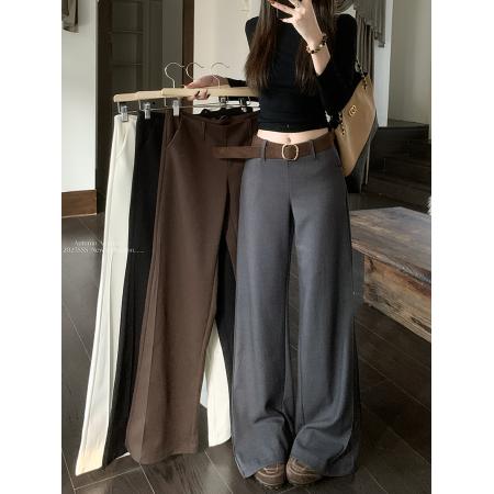 FA45777# 辣妹微喇气质休闲裤女秋冬低腰呢子裤设计感西装裤显瘦拖地裤 服裝批發女裝批發服飾貨源