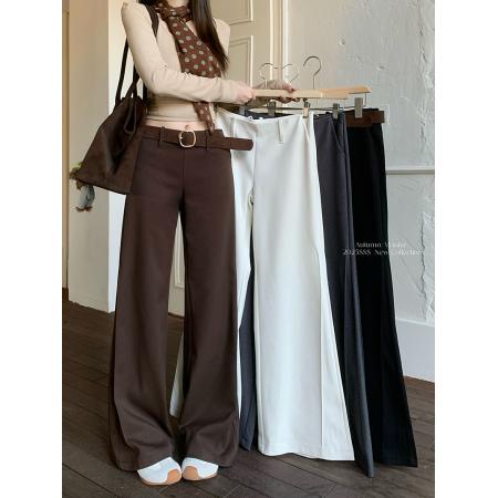 FA45777# 辣妹微喇气质休闲裤女秋冬低腰呢子裤设计感西装裤显瘦拖地裤 服裝批發女裝批發服飾貨源