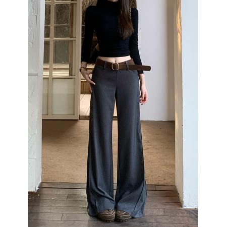 FA45777# 辣妹微喇气质休闲裤女秋冬低腰呢子裤设计感西装裤显瘦拖地裤 服裝批發女裝批發服飾貨源