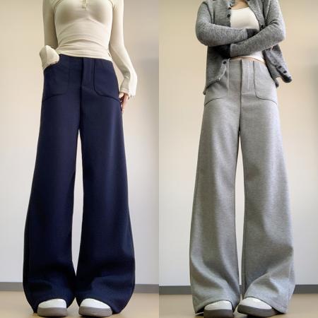 FA45778# 毛呢西装百褶阔腿裤棉裤高腰垂感工装裤百褶拖地卫裤子 服裝批發女裝批發服飾貨源