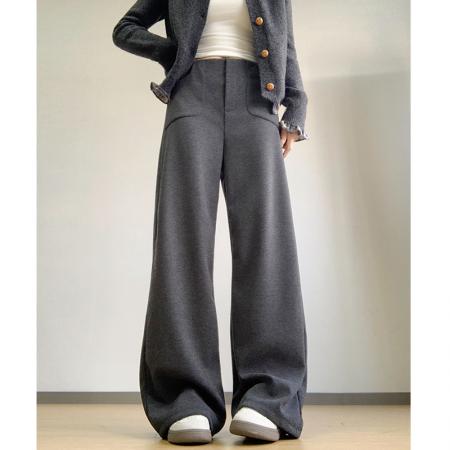 FA45778# 毛呢西装百褶阔腿裤棉裤高腰垂感工装裤百褶拖地卫裤子 服裝批發女裝批發服飾貨源