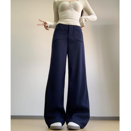 FA45778# 毛呢西装百褶阔腿裤棉裤高腰垂感工装裤百褶拖地卫裤子 服裝批發女裝批發服飾貨源