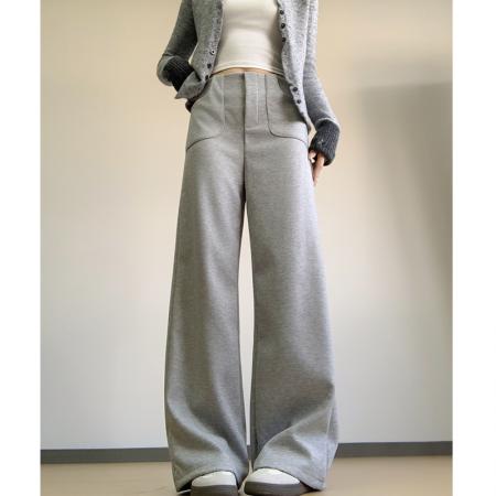 FA45778# 毛呢西装百褶阔腿裤棉裤高腰垂感工装裤百褶拖地卫裤子 服裝批發女裝批發服飾貨源