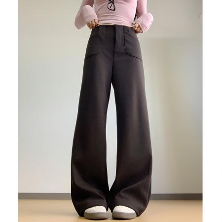 FA45778# 毛呢西装百褶阔腿裤棉裤高腰垂感工装裤百褶拖地卫裤子 服裝批發女裝批發服飾貨源