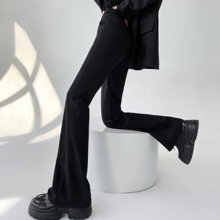 FA45779# 黑色微喇弹力西裤女秋季新款小个子高腰马蹄喇叭裤 服裝批發女裝批發服飾貨源