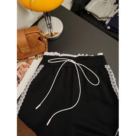 FA45780# 蕾丝运动灰色阔腿卫裤女工装新款垂感高腰休闲直筒拖地裤子 服裝批發女裝批發服飾貨源