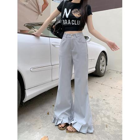 FA45781# 慵懒感休闲裤女秋季纯色直筒裤子显瘦阔腿裤宽松垂感拖地裤 服裝批發女裝批發服飾貨源