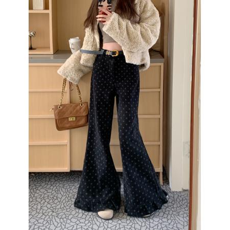 FA45782# 设计感秋冬休闲裤微喇裤女配皮带高腰直筒裤阔腿裤垂感拖地裤 服裝批發女裝批發服飾貨源