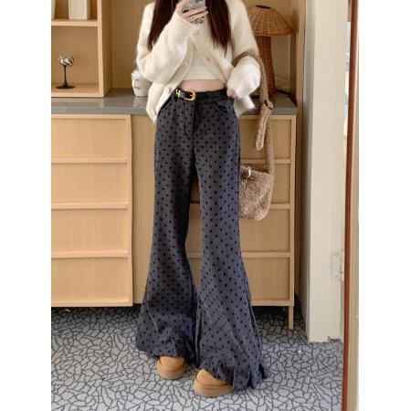 FA45782# 设计感秋冬休闲裤微喇裤女配皮带高腰直筒裤阔腿裤垂感拖地裤 服裝批發女裝批發服飾貨源