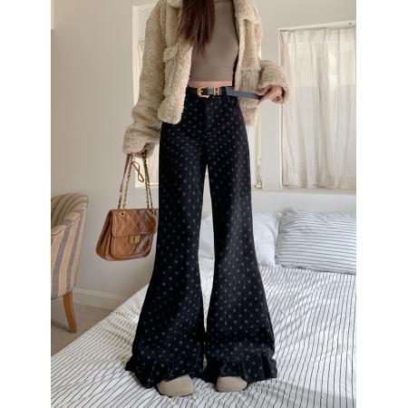 FA45782# 设计感秋冬休闲裤微喇裤女配皮带高腰直筒裤阔腿裤垂感拖地裤 服裝批發女裝批發服飾貨源