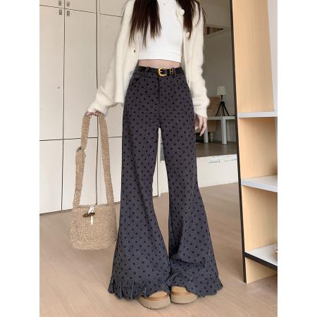 FA45782# 设计感秋冬休闲裤微喇裤女配皮带高腰直筒裤阔腿裤垂感拖地裤 服裝批發女裝批發服飾貨源