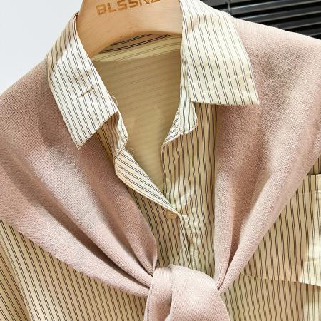 FA45787# 蓝色条纹披肩衬衫套装女秋高级感叠穿长袖衬衣外套休闲 服裝批發女裝批發服飾貨源