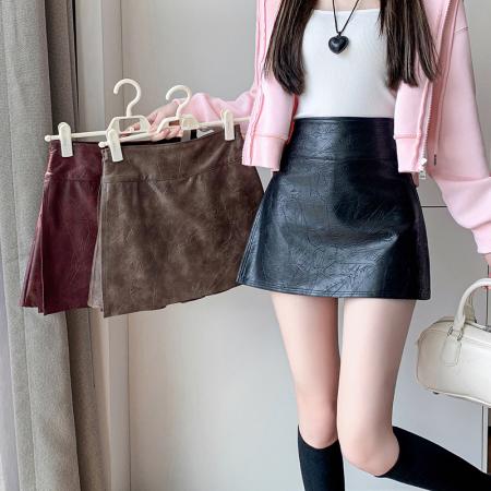 FA45792# A字短裙女秋冬pu皮裙裤高腰性感辣妹短裤裙皮短裤半身裙 服裝批發女裝批發服飾貨源