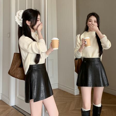 FA45793# A字短裤裙女秋冬pu皮裙裤高腰性感辣妹短裙皮短裤半身裙 服裝批發女裝批發服飾貨源