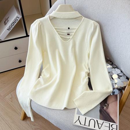 FA45796# 秋冬长袖毛衣镂空圆领洋气针织衫女高级感打底衫内搭外穿 服裝批發女裝批發服飾貨源