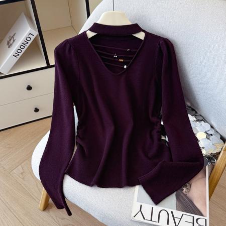 FA45796# 秋冬长袖毛衣镂空圆领洋气针织衫女高级感打底衫内搭外穿 服裝批發女裝批發服飾貨源