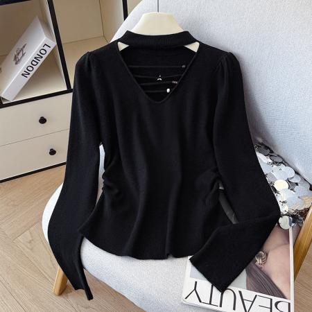 FA45796# 秋冬长袖毛衣镂空圆领洋气针织衫女高级感打底衫内搭外穿 服裝批發女裝批發服飾貨源