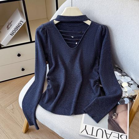 FA45796# 秋冬长袖毛衣镂空圆领洋气针织衫女高级感打底衫内搭外穿 服裝批發女裝批發服飾貨源