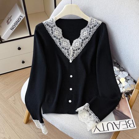 FA45797# 秋冬长袖毛衣花边圆领洋气针织衫女设计感排扣打底衫内搭外穿 服裝批發女裝批發服飾貨源