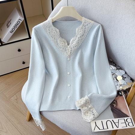 FA45797# 秋冬长袖毛衣花边圆领洋气针织衫女设计感排扣打底衫内搭外穿 服裝批發女裝批發服飾貨源