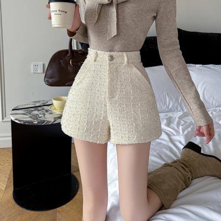 FA45800# 秋冬新款复古小香风亮晶晶阔腿短裤 服裝批發女裝批發服飾貨源