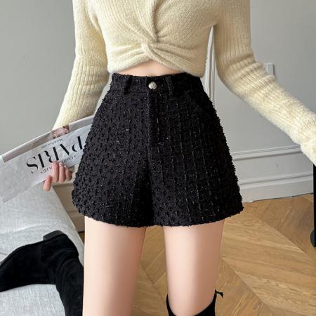 FA45800# 秋冬新款复古小香风亮晶晶阔腿短裤 服裝批發女裝批發服飾貨源
